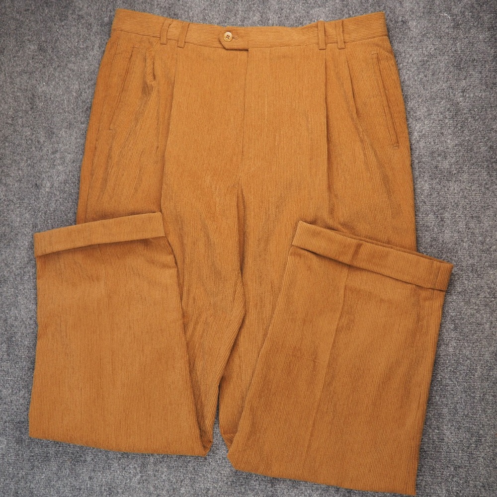 St. Croix Pants Mens 38x31 Dress Brown Corduroy Pleated Wool Blend Italy Luxury